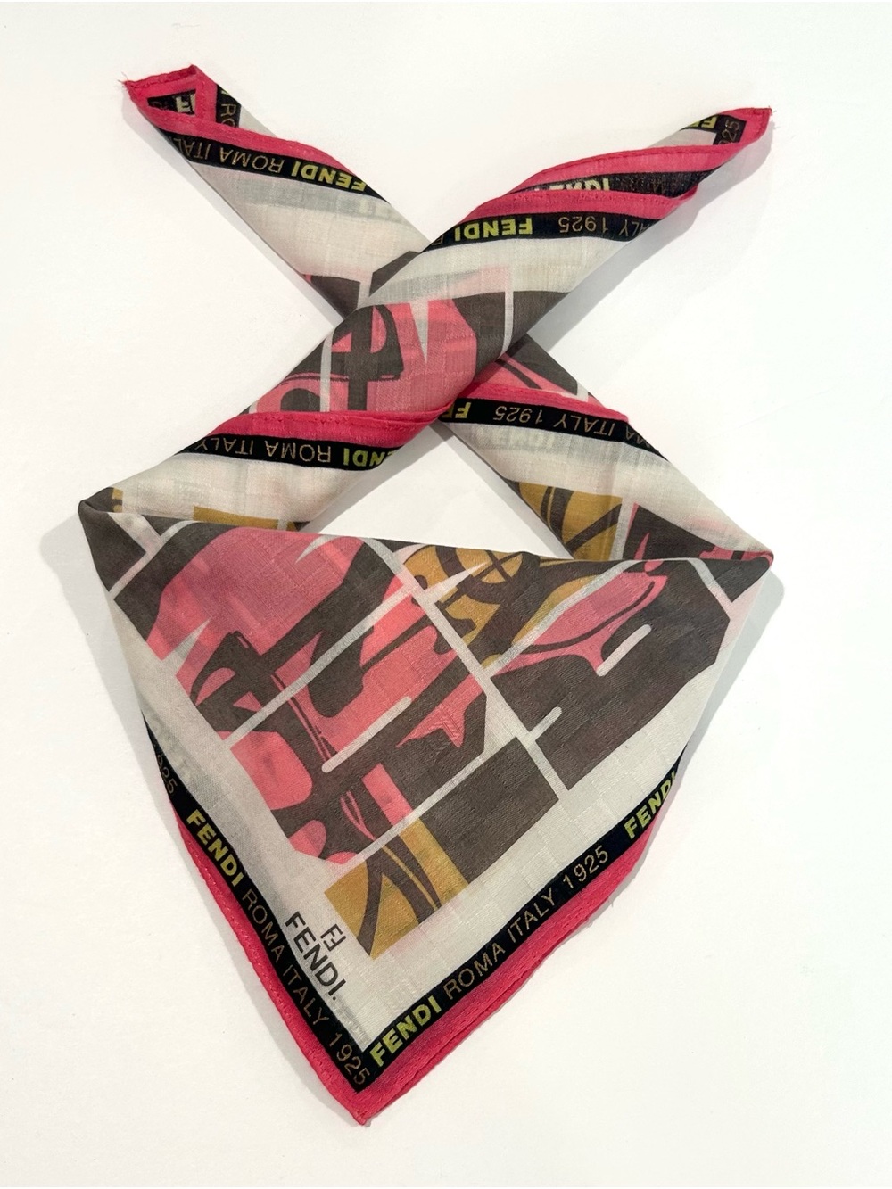 Fendi Women Handkerchief Abstract Graphic Pop Art Cotton Pocket Square 20”